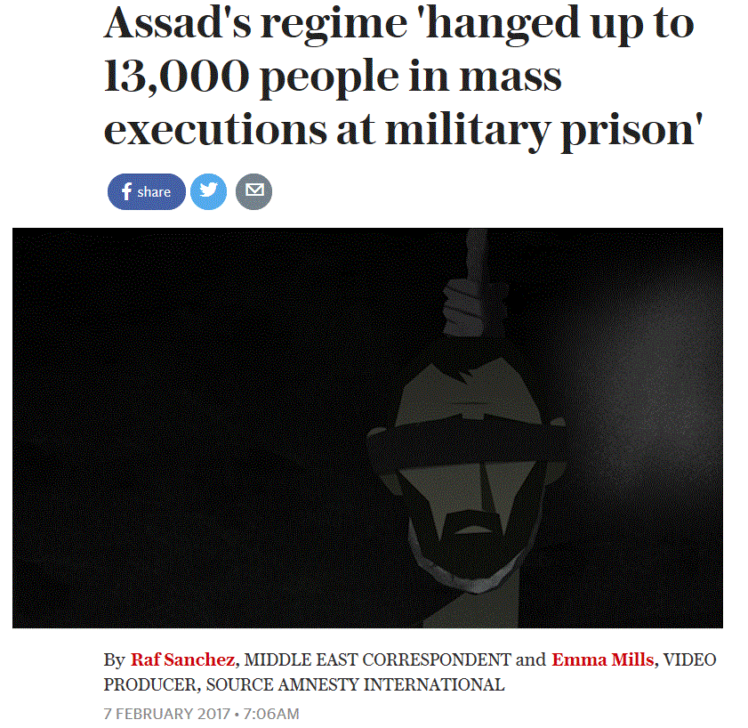 Assad hanged over 17,000 -- Feb.2017 story